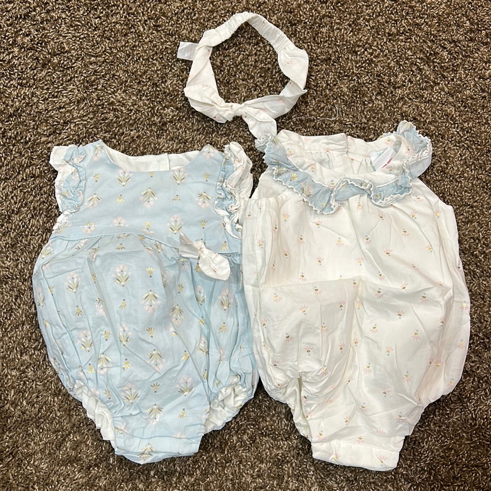 Set of 2 6-9M Rompers with matching headband